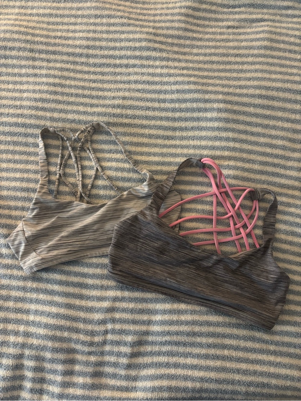 Lululemon Bundle of Striped Gray and Pink Strappy Sports Bras